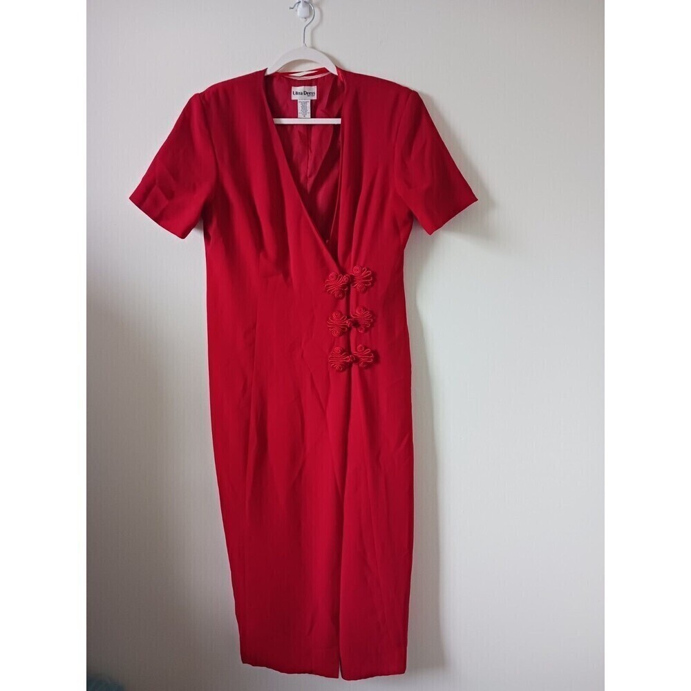Ultra Dress Vintage Wrap Maxi Dress Womens Red V Neck Short Sleeve Y2K Size 12